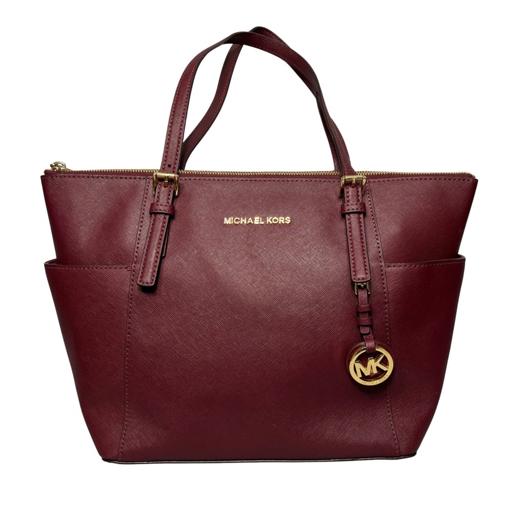 Michael Kors Jet Set Travel Medium Top Zip Tote Burgundy Saffiano 30F2GTTT8L